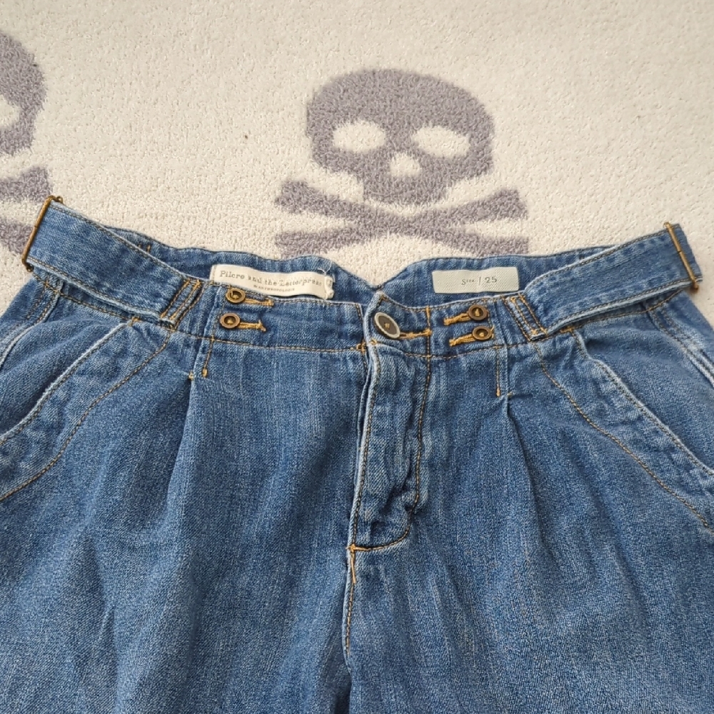 Pilcro and the Letterpress Medium Blue Pleated Boyfriend Jeans